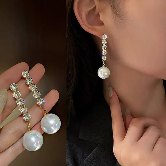 3/$35 Pearl Pendant Drop Dangle Earrings Rhinestone Crystal Party Wedding - Picture 1 of 4